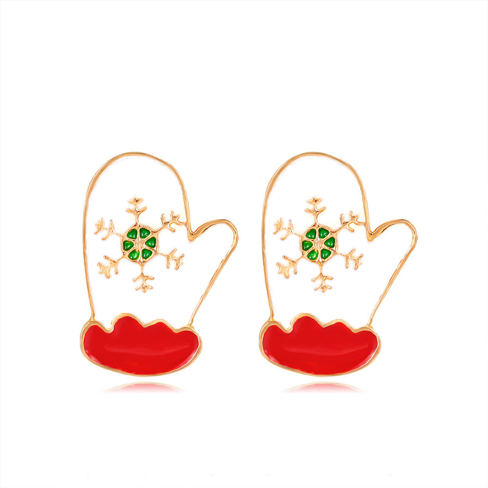 Wholesale Christmas Oil Dripping Diamond Snowman Bell Alloy Earrings